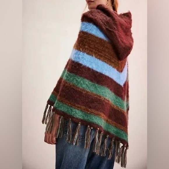 NWT🤎Free People Striped Turtleneck Poncho One Size - Picture 4 of 8